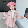 Girls Conjunto de roupas de queda de queda de manga longa tricô casaco cardigan + saia plissada 2pcs conjuntos bebê E33058 210610