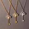 Europe America Fashion Style Lady Women Brass 18K Plated Gold Necklaces With Engraved Letter Settings Diamond Key Pendant 3 Color