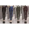 Pantalons chemises grande taille pantalons en cuir femmes haut solide Rivet taille élastique maigre 2105 50 210415