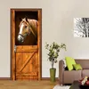 Stickers muraux Charm Set 3D Porte Murale Cheval Stable Autocollant Clôture En Bois Papier Peint Impression Autocollant Auto-Adhésif Wrap