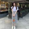 Plaid Straight Back Split Harajuku Skirt Women'S Retro High Waist Long Skirts Korean Office Ladies Feminina Knee Length Faldas 210619