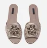 Marchi eleganti Sandali in pizzo arcobaleno Pantofole Appartamenti Fiore Cristalli Suola in pelle con marchio Scivolo Abbellimento gioiello Mulo Casual Walking EU34-43