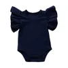 Jongens Kids Kleding Girls Solid romper Pasgeboren baby RUFFEN VLACHT Mouw Jumpsuits 2020 Zomer Baby klimkleren