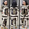 European and American women's Two Piece Pants fashion digital printing full diamond shiny sleeve jacket + trousers suit
