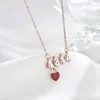 Luxury Womens Rose Gold Plated Heart Round Shape Rostfritt Stål Hängsmycke Halsband