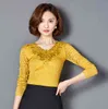 Women Hollow out Crochet Diamond Lace Shirt Sexy Chiffon Blouse Plus Size Elegant Long sleeve Woman Blusas 918B 25 210521