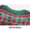 KPYTOMOA Femmes Mode Jacquard Recadrée Tricoté Cardigan Pull Vintage Col Carré Boutonné Femme Survêtement Chic Tops 211216