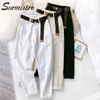 Korean Mom Jeans Women With Belt Autumn Winter Harem Denim Pants Female High Waist Boyfrind White Black 210421