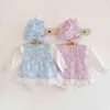 Baby Girls Flower Rompers Ropa para niños Primavera Otoño Niña pequeña Manga larga Bowknot 210429