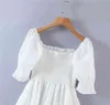 Moda Sweet Chic Francuski Romantyczny Biały Bawełna Mini Sukienka Kobiety Summer Casual Styl Elastyczne Biust Suknie Kobiet 210508