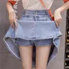 Denim Etek kadın Orta Uzunlukta Yüksek Bel A-Line Kot Pileli Kabarık Pocket Falda Pantalon de Mujer 210629