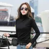 ソリッドフルスリーブピンクトップス女性TシャツTurtleNeck Blusas Mujer de Modaエレガントなヴィンテージ6974 50 210506