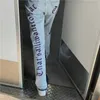 Yedinas Letter Print Casua Jeans Women Harajuku Patchwork Wide Leg Denim Pants Hoge Taille Lange broek Streetwear Mom 210527