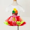 Sommarflickor kort kjol 2 stycken sätter sequin bomullstopp + regnbåge tårta barn bär barnkläder e6407 210610