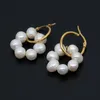 Hoop & Huggie Pair Natural Pearl Earrings For Women Steel Baroque Ear Luxury Round Circle Wreath Earring Fine Jewelry