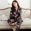 Pyjama en soie satinée pour femmes, pyjama en soie, plus la taille de Noël, impression adulte, vêtements de détente coréens roses 210514