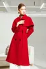 Women's Cashmere Wool Coat Turn Down Collar Long Sleeves Cloak Double Breasted Fashion Winter Overcoat with Belt