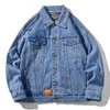 M5XL groot formaat katoenen jeans jas mannen oversized vintage streetwear button down denim trucker Jean jas zwart blauw 2021 Men0396301567