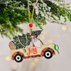 Pendentif de noël en bois peint coloré, voiture, ornements en forme de goutte de père noël pour la maison, jouets pour enfants, cadeau de noël w-01307