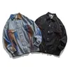 IEFB erkek giyim sprey boya siyah mavi kot ceketler gevşek nedensel bahar tek göğüslü düğme kısa denim ceket 9Y4132 210524