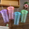 16oz colored Acrylic Tumbler Plastic Cup with LID STRAW Double Wall water bottle BPA Free Beverage Drinking straw cups BY SEA RRB13583
