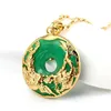 Jade Pendant Necklace for Men Fashion Aventurine Green Chalcedony Agate Coiling Dragon and Phoenix Gold Pendants Safe Buckle