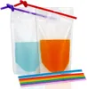 Rensa dryckspåsar väskor juice dricka påse frostad dragkedja stand-up plastsmoothies med halm
