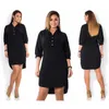 5xl 6xl Fashion Women's Clothing Plus Storlek Sommar Höst Slå ner Krage Split Drblue Sexig Oregelbunden Stor Storlekskjorta Klänning X0529