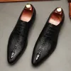 Large Size EUR46 Brown / Black / Coffee / Blue Crocodile Grain Mens Business Shoes Genuine Leather Wedding Dress Shoes