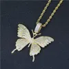 Iced Out Animal Big Butterfly Pendant Necklace Silver Gold Plated Mens Hip Hop Bling Jewelry Gift Zircon Necklace