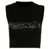 Women Summer Short Sleeve/Sleeveless Crop Top Drill Cosmic Letter T-Shirt Navel Slim Vest Club Streetwear 210720