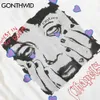 Gonthwid T-shirts Funny Grimace Face Print Tees Chemises Streetwear Hommes Hip Hop Harajuku Casual Coton Tops à manches courtes Mâle 210629