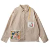 Bebobsons Casual Blouse för Kvinnor Cartoon Patch Långärmad Ladies Bomullskjorta Toppar Vit Khaki 210721