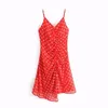 Casual red polka do dress summer women backless chiffon dress holiday boho beach dress vestidos slit sundress see through 210415
