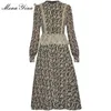 Mode Designer Dress Spring Women's Dress Stand Collar Långärmad Floral-Print Ruffles Chiffon Dresses 210524