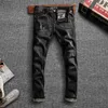 Włoski styl Moda Mężczyźni Dżinsy Wysokiej Jakości Retro Czarny Szary Elastyczne Slim Fit Ripped Denim Spodnie Vintage Designer Spodnie