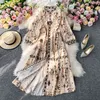 Women's Spring Autumn Dress Korean Retro Style Print Long Sleeve Slim Stand Collar Female es QX898 210507