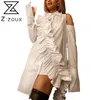 Z-ZOU Women Blouse Off Shoulder Asymmetric Ruffles Shirts Pleated Long Sleeve Tops Shirt Plus Size Autumn 210513