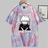 My Hero Academia Bakugou Drukuj Moda Krótki Rękaw Okrągły Neck Tie Dye Koszulka Unisex Jesień Y0809