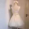 Casual Dresses Vintage Light Champagne Lace Dreses Girls Pearls Tulle Short Women Dress Formal Party