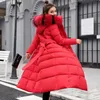 Dames donsparka's 2021 winterjas warme mode strik riem bontkraag jas lange jurk dik