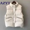 AZYT Stripe Tjockad Vinter Ärmlös Jacka Kvinna Bomull Down Vest Coat Kvinnor Mode Outwear Kvinna Jacka Waistcoat 210817