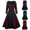 Donne Plus Size Halloween Skull Inserto in pizzo Mock Button Bowknot Dress Gothic Vintage Patchwork Goth Abiti casual