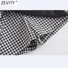Zevity 여성 빈티지 격자 무늬 인쇄 활 묶여 캐주얼 슬림 버뮤다 반바지 여성 세련된 사이드 지퍼 여름 pantalone cortos p1087 210714