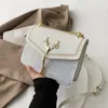 Ladies Metal Chain Shoulder Pu Leather Crossbody Bling Hand Small Flap Messenger Bags