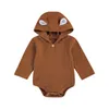 Born Baby Girls Boys Romper Solid Bear Ear Hooded Long Sleeve Button Lovely Jumpsuits 0-18M