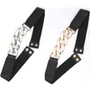 Nya modebälten för kvinnor Skinny Metal Gold Buckle Waist Belt PU Läder Tunnelbälte Elastiska Midjeband Kvinnliga Klädtillbehör G220301
