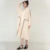 [EAM] Women Apricot Contrast Color Big Size Long Dress Half Stand Collar Long Sleeve Fashion Spring Autumn 1DD517604 21512