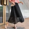 Höst elastisk hög midja medellängd kjolar koreanska casual a line kjol solid mesh chiffon midi kjolar jupe femme 10010 210518