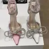 Elbise Ayakkabıları 2021 Rhinestone Kelebek-Düğüm Sandalet Ince Topuk Kadın Kristal Peri Rüzgar Pembe Papyon Elmas Yüksek Topuklu